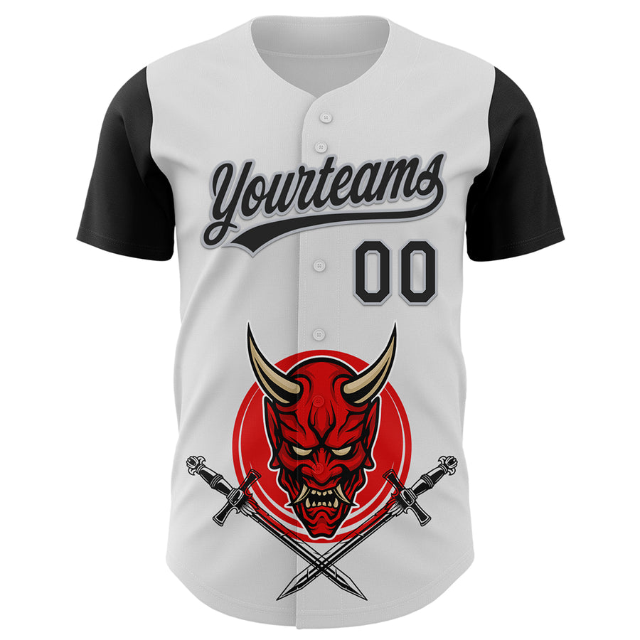 Custom White Black-Gray 3D Pattern Halloween Skull Authentic Baseball Jersey