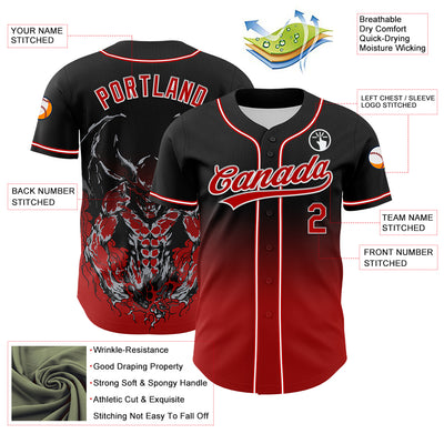 Custom Black Red-White 3D Pattern Halloween Skull Authentic Baseball Jersey