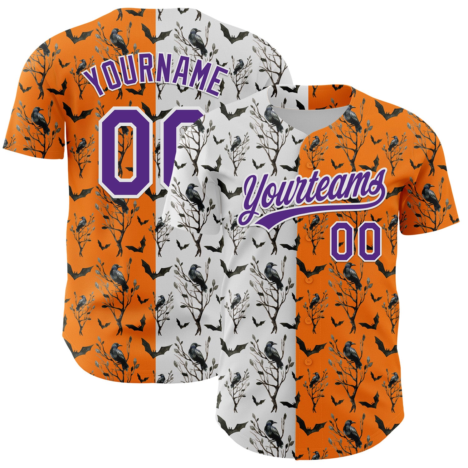 Custom Bay Orange Purple-White 3D Pattern Halloween Authentic Baseball Jersey