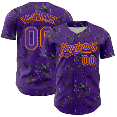 Custom Purple Bay Orange 3D Pattern Halloween Authentic Baseball Jersey