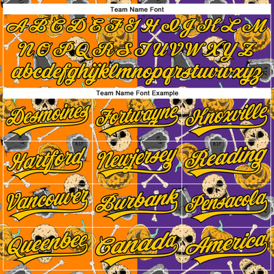 Custom Purple Yellow Bay Orange-Black 3D Pattern Halloween Skull Authentic Baseball Jersey