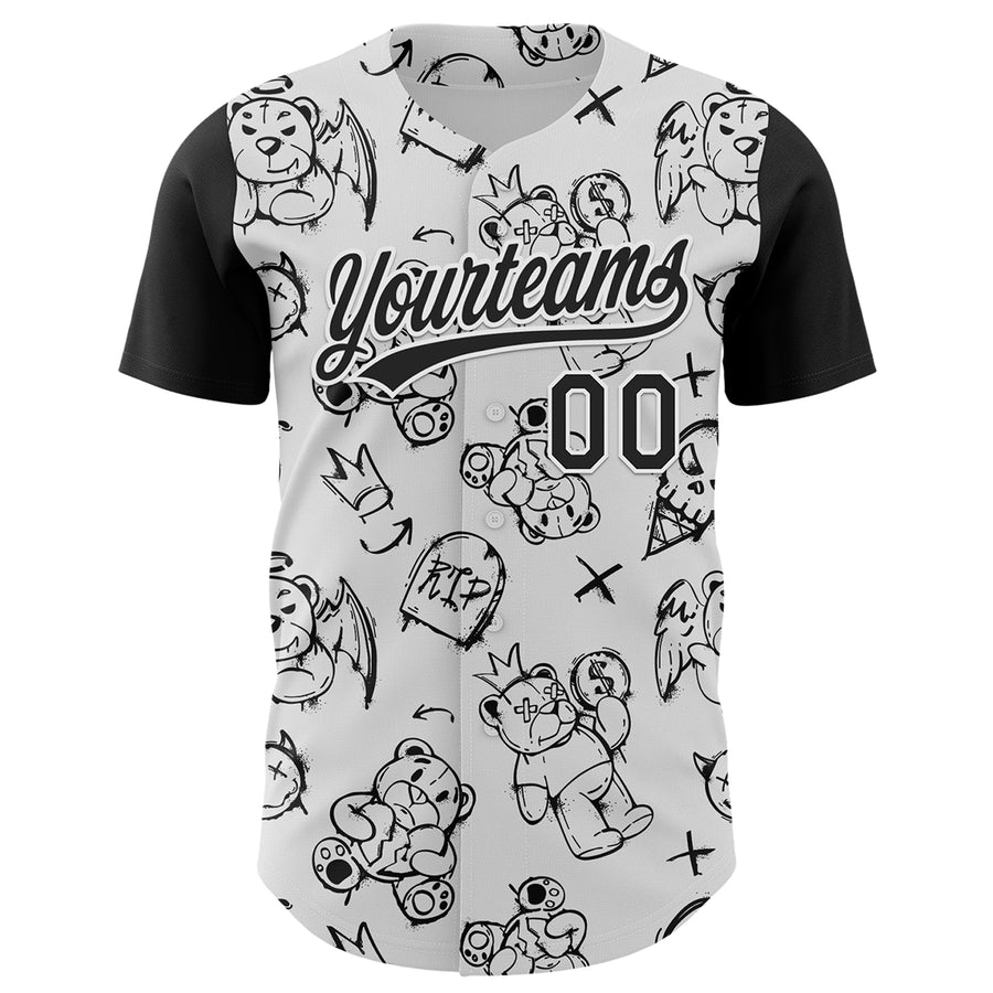 Custom White Black 3D Pattern Halloween Authentic Baseball Jersey