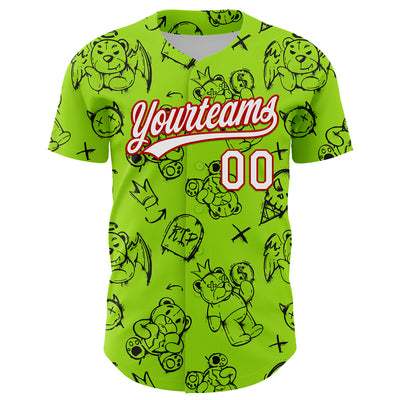 Custom Neon Green White-Red 3D Pattern Halloween Authentic Baseball Jersey