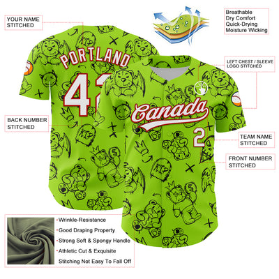 Custom Neon Green White-Red 3D Pattern Halloween Authentic Baseball Jersey