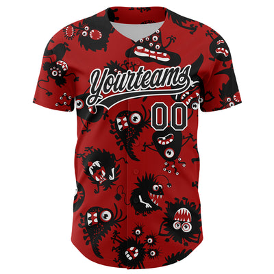 Custom Red Black-White 3D Pattern Halloween Authentic Baseball Jersey