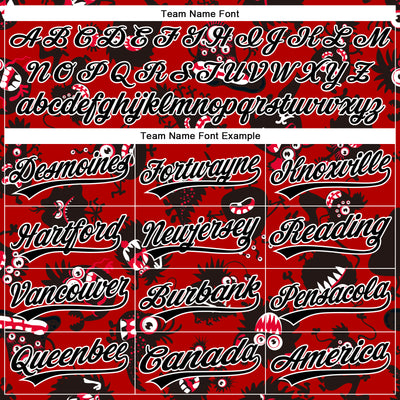 Custom Red Black-White 3D Pattern Halloween Authentic Baseball Jersey