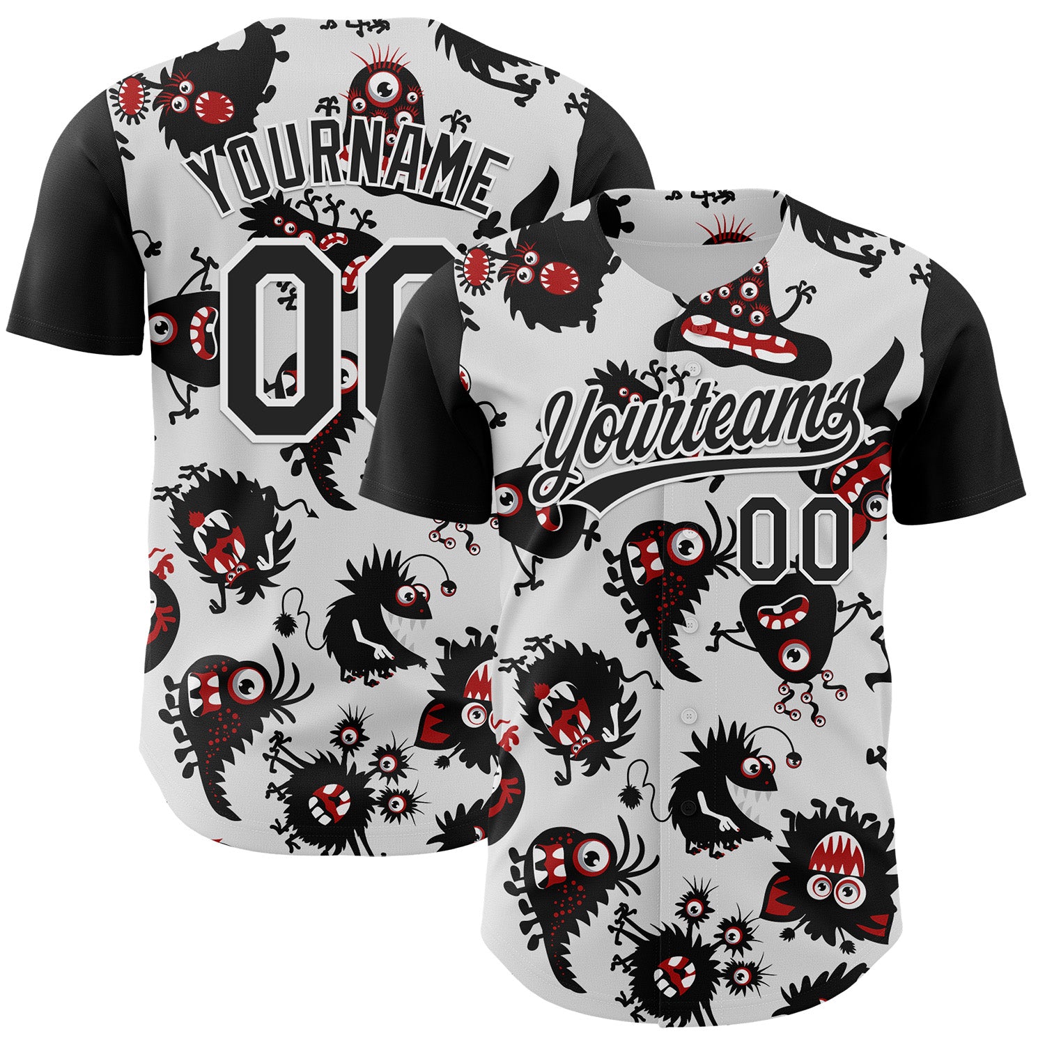 Custom White Black 3D Pattern Halloween Authentic Baseball Jersey