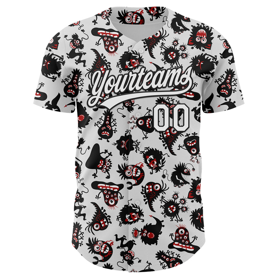 Custom White Black 3D Pattern Halloween Authentic Baseball Jersey