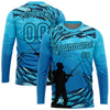 Custom Sky Blue Black 3D Pattern Design Fishing Performance T-Shirt