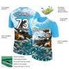 Custom Sky Blue White-Black 3D Pattern Design Fisherman Catching Fish Performance T-Shirt