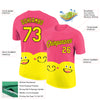 Custom Neon Pink Light Yellow-Black 3D Pattern Design Smile Emoji Performance T-Shirt