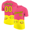 Custom Neon Pink Light Yellow-Black 3D Pattern Design Smile Emoji Performance T-Shirt