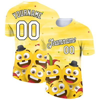 Custom Yellow White-Black 3D Pattern Design Smile Emoji Performance T-Shirt