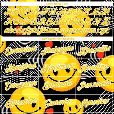 Custom Black Yellow-White 3D Pattern Design Smile Emoji Performance T-Shirt