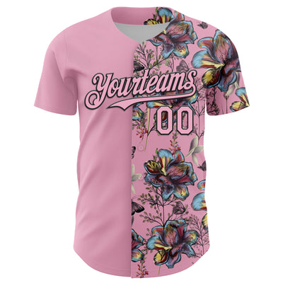 Custom Light Pink Black 3D Pattern Design Vintage Tattoos Authentic Baseball Jersey