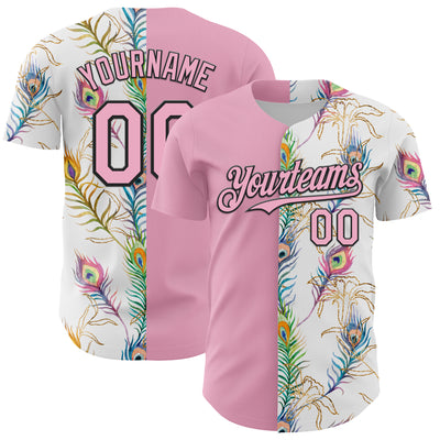 Custom White Light Pink-Black 3D Pattern Design Vintage Tattoos Authentic Baseball Jersey