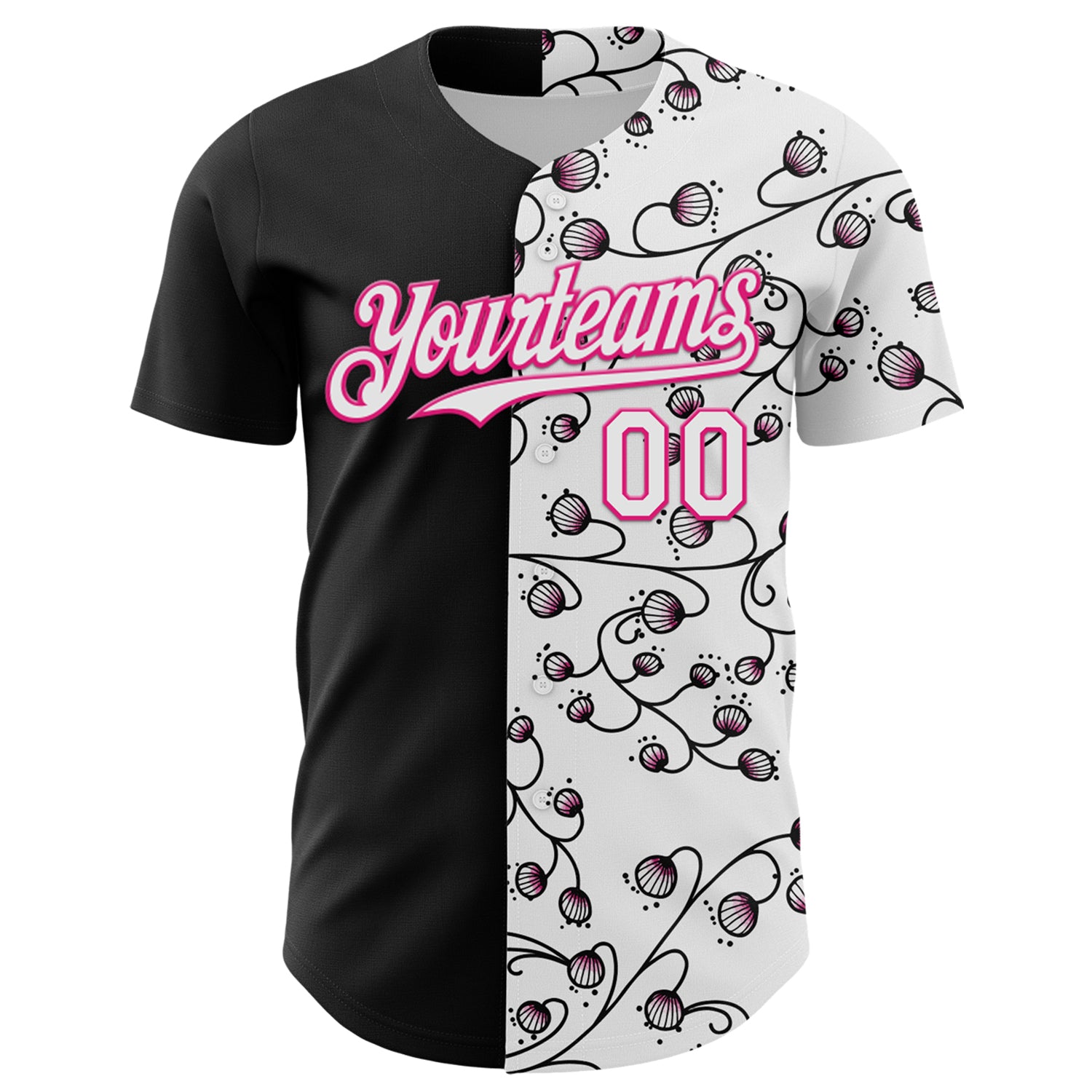 Custom Black White-Hot Pink 3D Pattern Design Vintage Tattoos Authentic Baseball Jersey