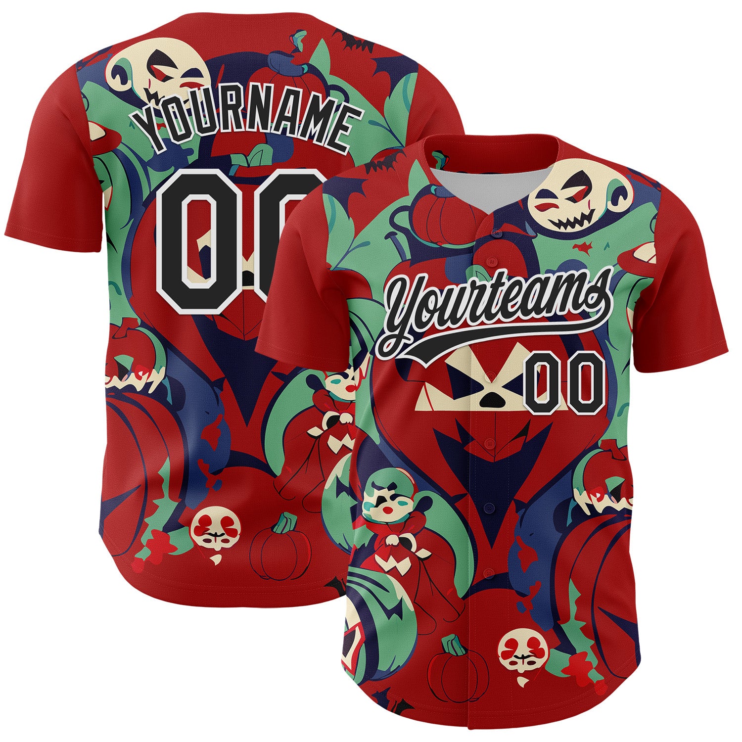 Custom Red Black-White 3D Halloween Authentic Baseball Jersey