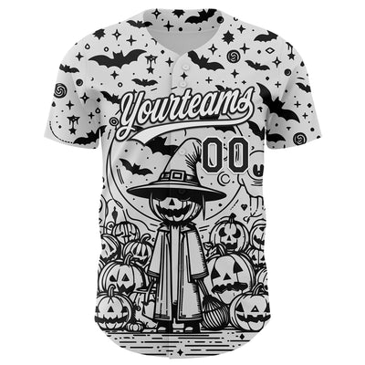 Custom White Black 3D Halloween Authentic Baseball Jersey