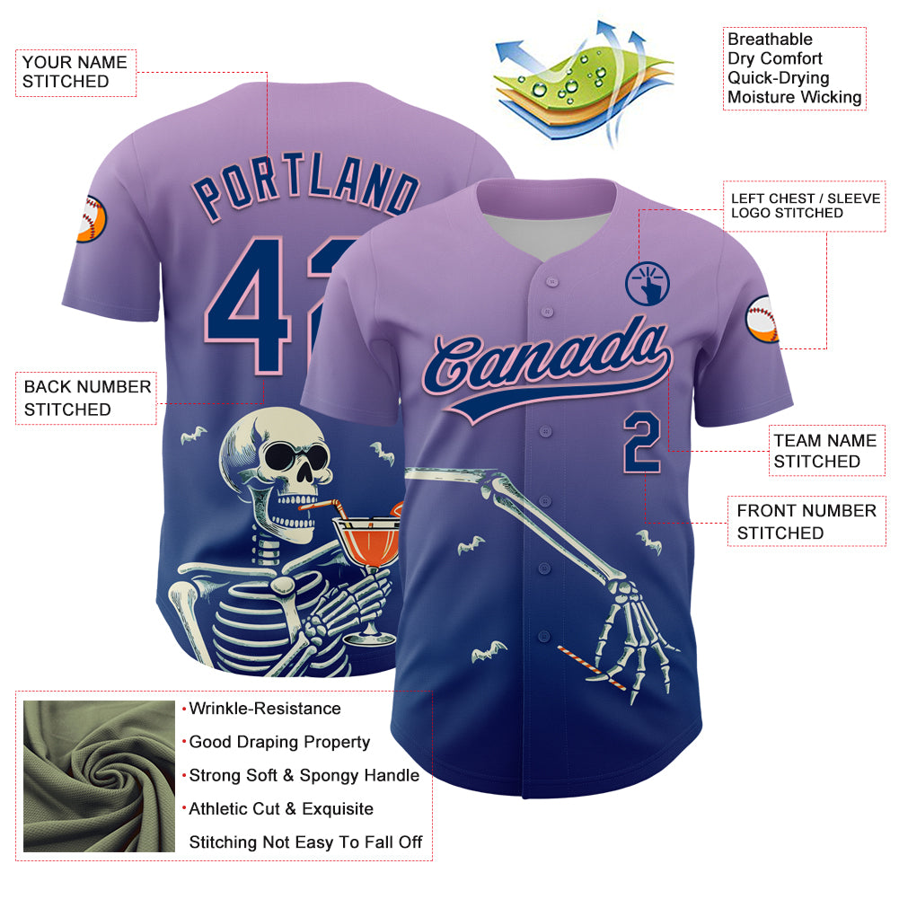 Custom Light Purple US Navy Blue-Light Pink 3D Halloween Authentic Baseball Jersey