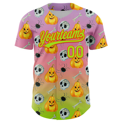 Custom Light Purple Neon Green Light Pink-Orange 3D Halloween Authentic Fade Baseball Jersey