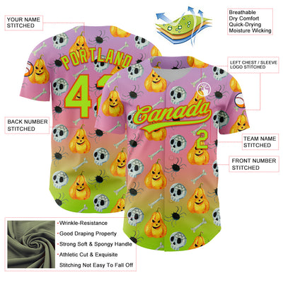 Custom Light Purple Neon Green Light Pink-Orange 3D Halloween Authentic Fade Baseball Jersey