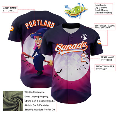 Custom Purple White-Orange 3D Halloween Authentic Baseball Jersey