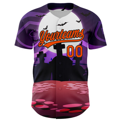 Custom Purple Orange-Black 3D Halloween Authentic Baseball Jersey