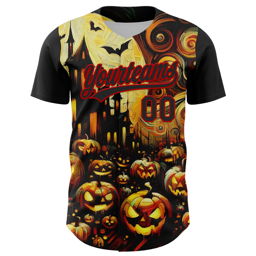 Custom Black Red 3D Halloween Authentic Baseball Jersey