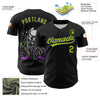 Custom Black Neon Green-Purple 3D Halloween Authentic Baseball Jersey