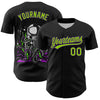 Custom Black Neon Green-Purple 3D Halloween Authentic Baseball Jersey