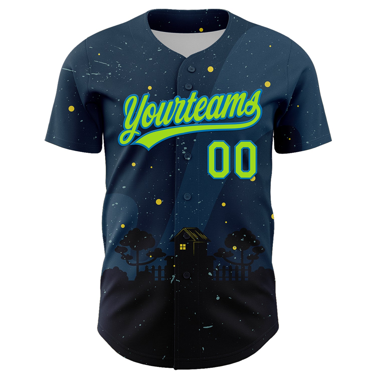 Custom Navy Neon Green-Blue 3D Halloween Authentic Baseball Jersey