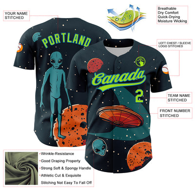 Custom Navy Neon Green-Blue 3D Halloween Authentic Baseball Jersey