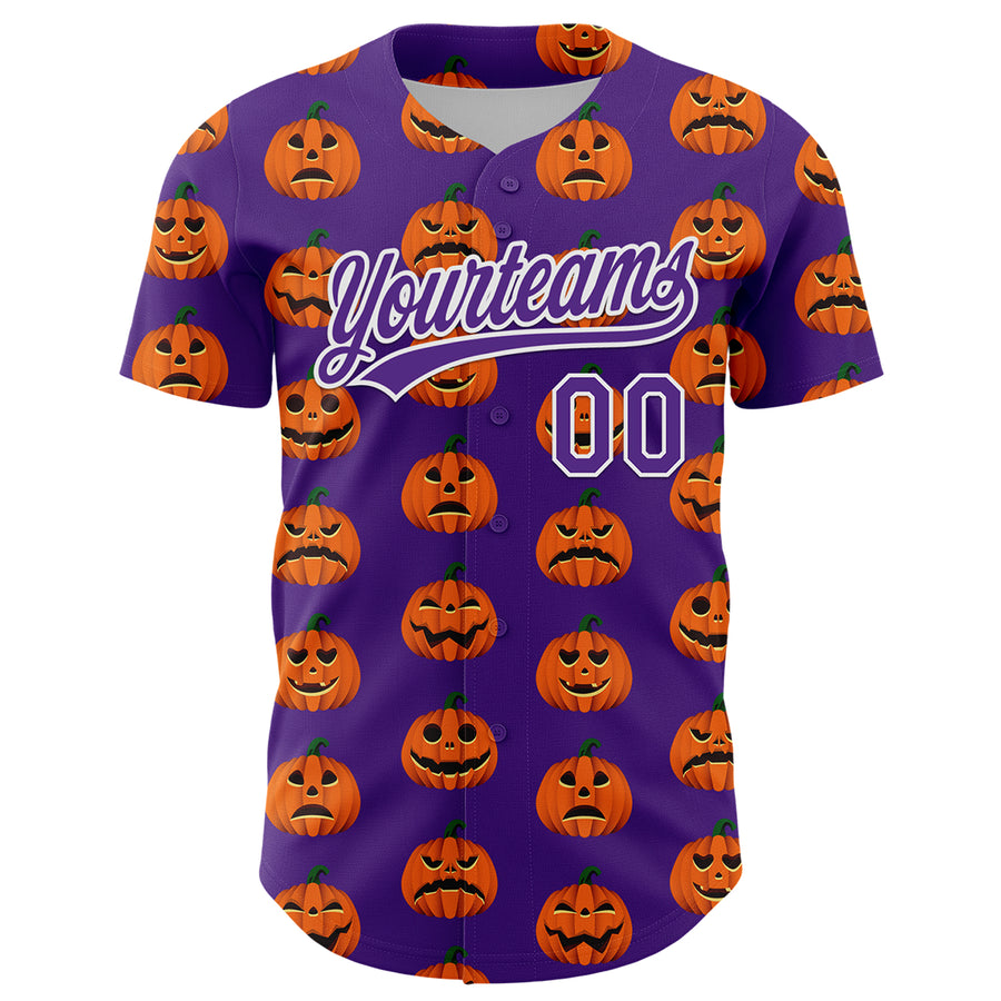 Custom Purple White 3D Halloween Authentic Baseball Jersey