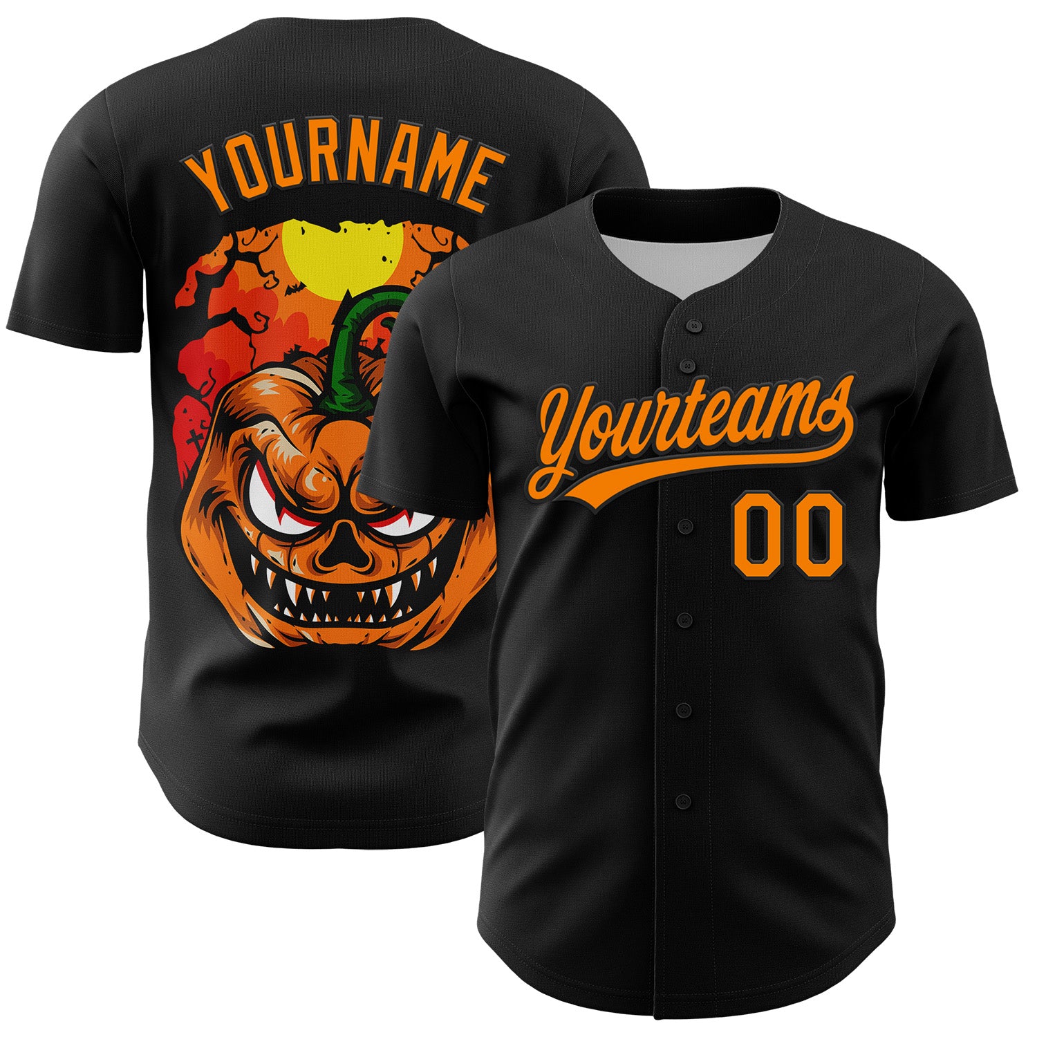 Custom Black Bay Orange 3D Halloween Authentic Baseball Jersey