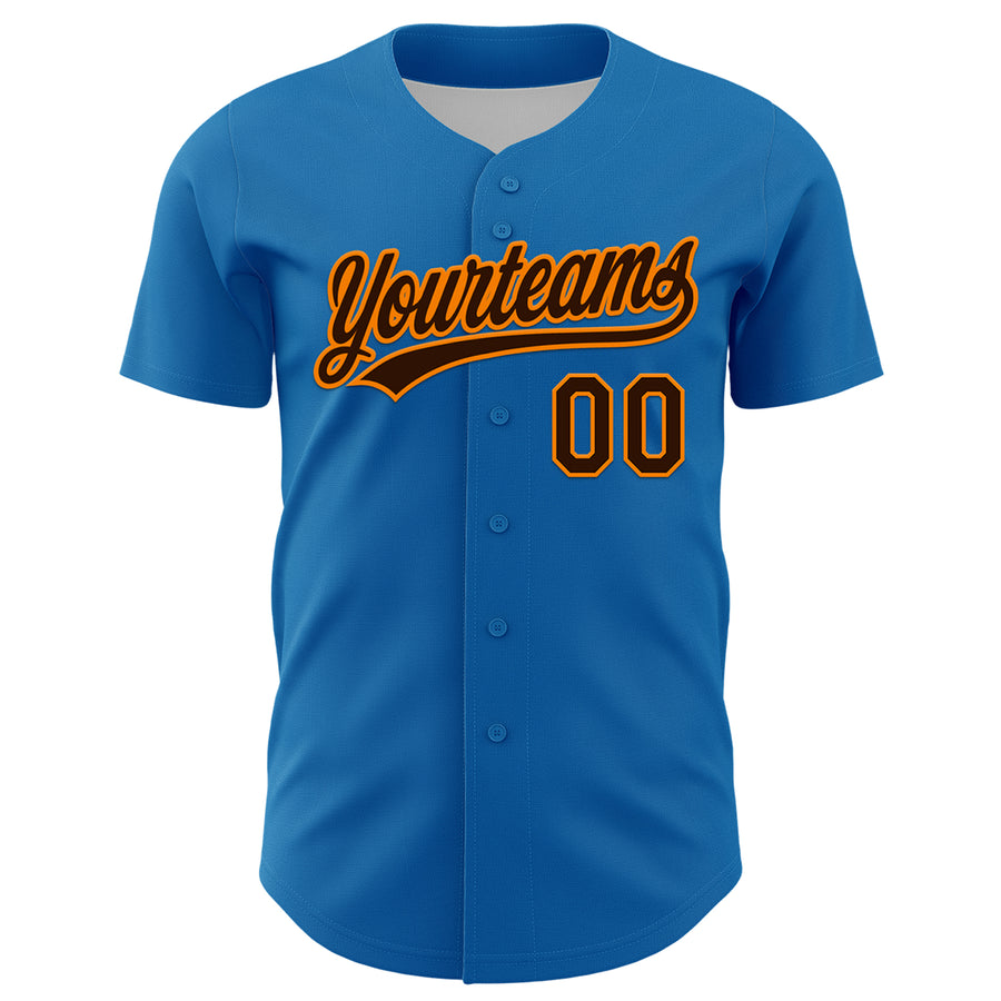 Custom Blue Brown-Bay Orange 3D Halloween Authentic Baseball Jersey