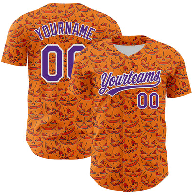 Custom Bay Orange Purple-White 3D Halloween Authentic Baseball Jersey