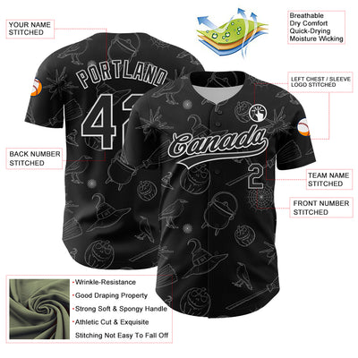 Custom Black White 3D Halloween Authentic Baseball Jersey