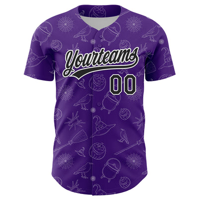 Custom Purple Black-White 3D Halloween Authentic Baseball Jersey