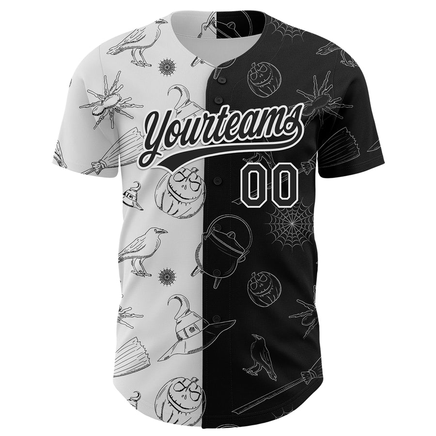 Custom Black White 3D Halloween Authentic Baseball Jersey