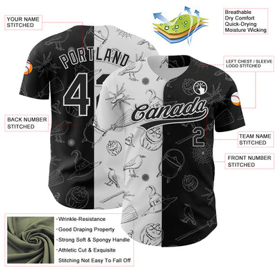 Custom Black White 3D Halloween Authentic Baseball Jersey