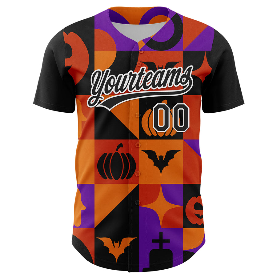 Custom Orange Black-Purple 3D Halloween Authentic Baseball Jersey