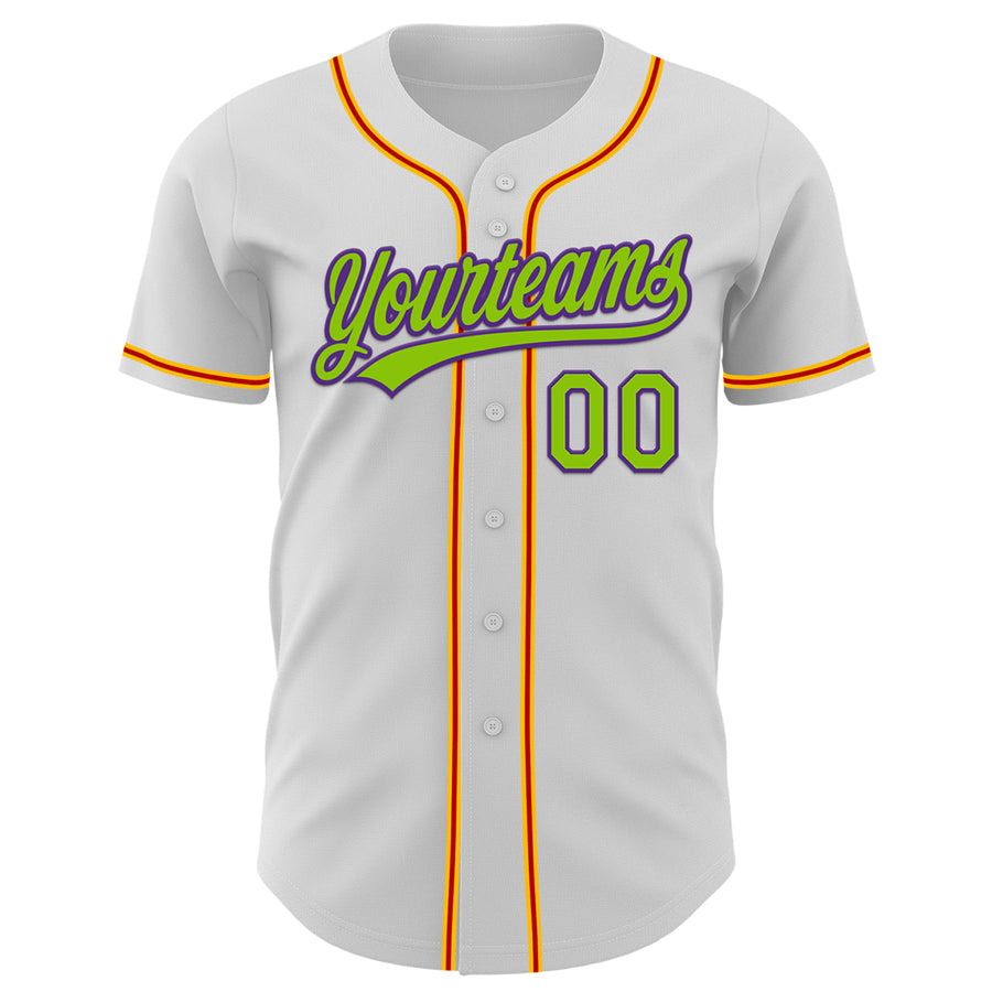 Custom White Neon Green Purple Gold-Red 3D Halloween Authentic Baseball Jersey