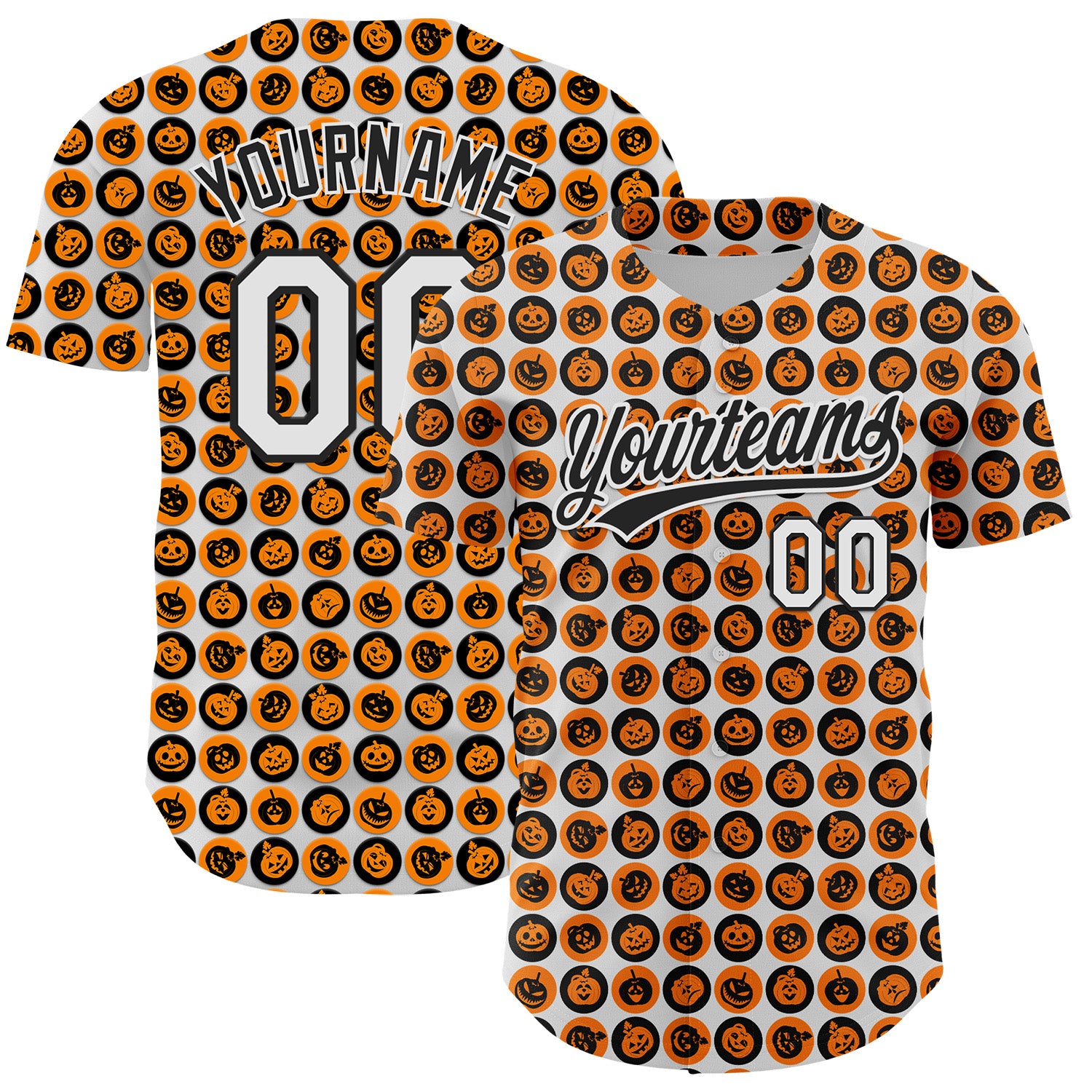 Custom White Orange-Black 3D Halloween Authentic Baseball Jersey