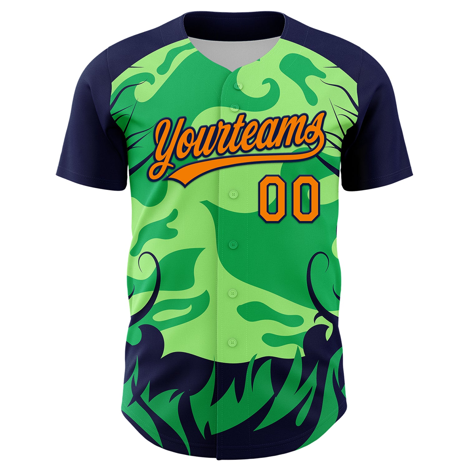 Custom Neon Green Bay Orange-Navy 3D Halloween Authentic Baseball Jersey