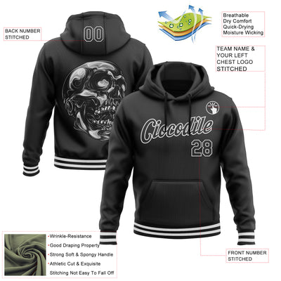 Custom Stitched Black White 3D Halloween Sports Pullover Sweatshirt Hoodie