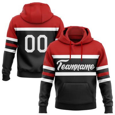 Custom Stitched Black White-Red Line Sports Pullover Sweatshirt Hoodie