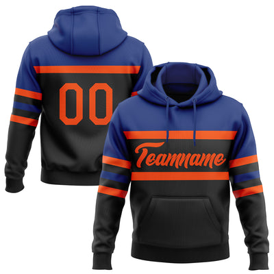 Custom Stitched Black Orange-Royal Line Sports Pullover Sweatshirt Hoodie