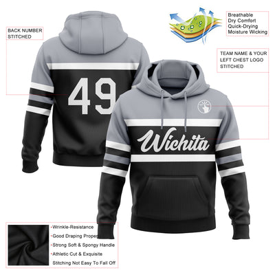 Custom Stitched Black White-Gray Line Sports Pullover Sweatshirt Hoodie