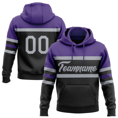 Custom Stitched Black Gray-Purple Line Sports Pullover Sweatshirt Hoodie